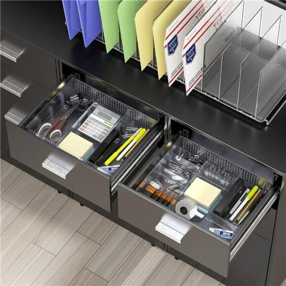 Clear Drawer Organizer Tray with Adjustable Dividers for Office Desk Storage - Picture 4 of 8